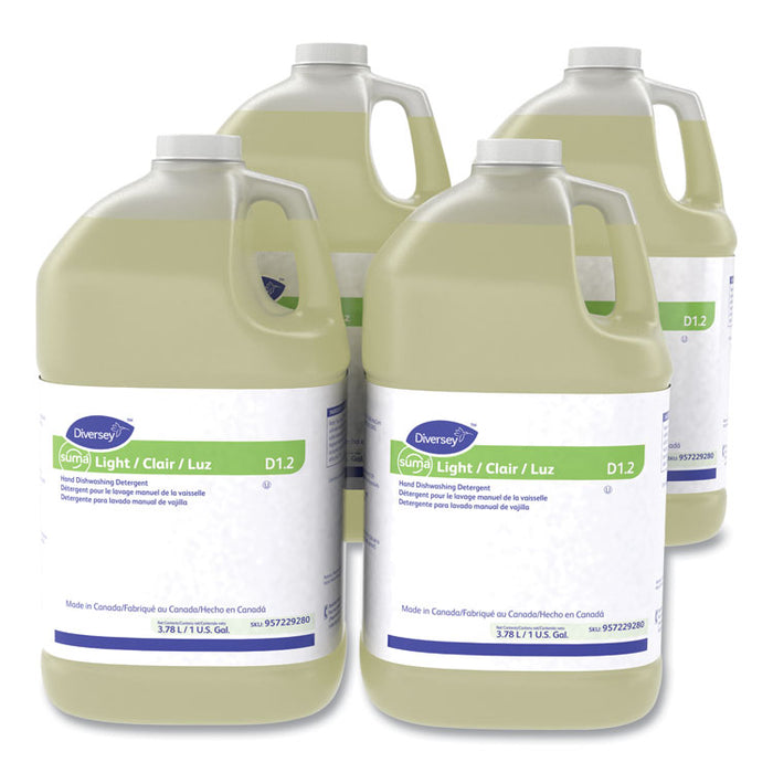 Suma Light D1.2 Hand Dishwashing Detergent, Citrus Scent, 1 gal Container, 4/Carton