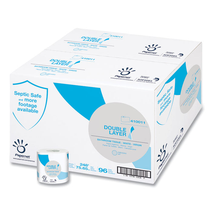 Double Layer Toilet Tissue, Virgin, Septic Safe, 1-Ply, White, 850 Sheets/Roll, 96 Rolls/Carton