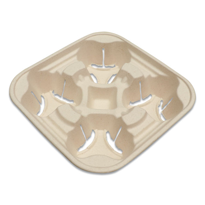Fiber Cup Carriers, 8 oz to 22 oz, Four Cups, Natural, 600/Carton