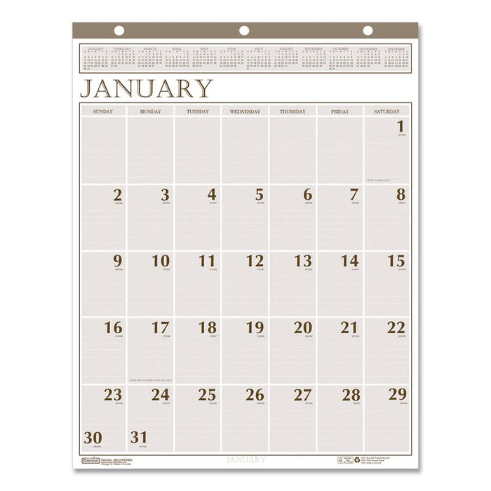 Large Print Recycled Monthly Wall Calendar, 20 x 26, Beige Sheets, 12-Month (Jan to Dec): 2026