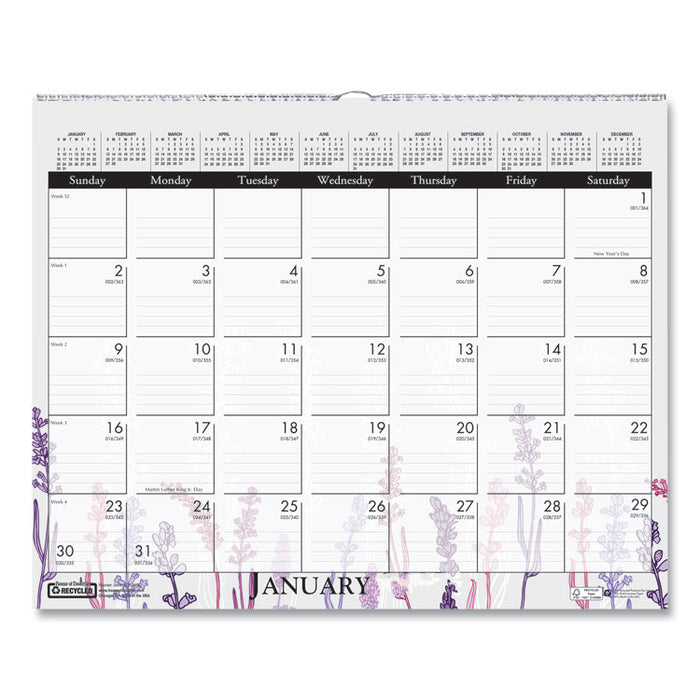 Recycled Wild Flower Wall Calendar, Wild Flowers Artwork, 15 x 12, White/Multicolor Sheets, 12-Month (Jan to Dec): 2026