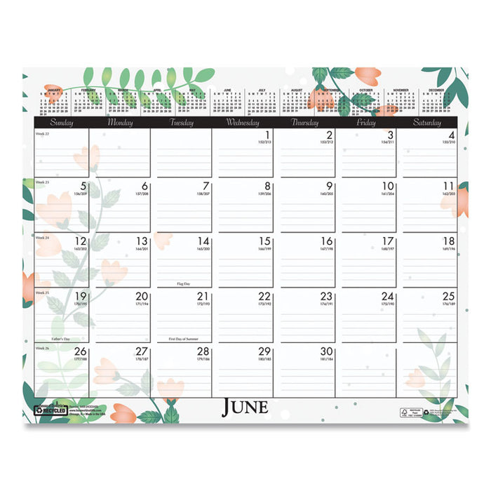 Recycled Wild Flower Wall Calendar, Wild Flowers Artwork, 15 x 12, White/Multicolor Sheets, 12-Month (Jan to Dec): 2026