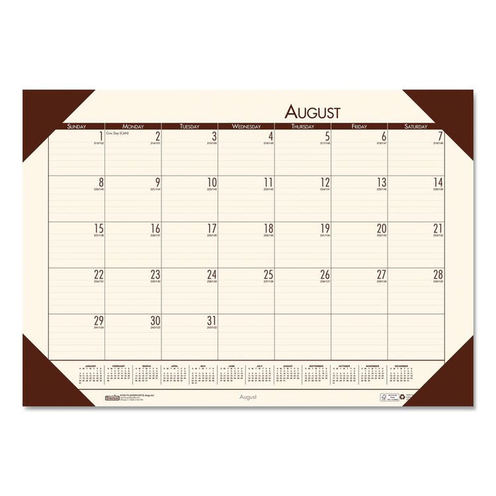 EcoTones Recycled Academic Desk Pad Calendar, 18.5 x 13, Cream Sheets, Brown Corners, 12-Month (Aug to July): 2025 to 2026
