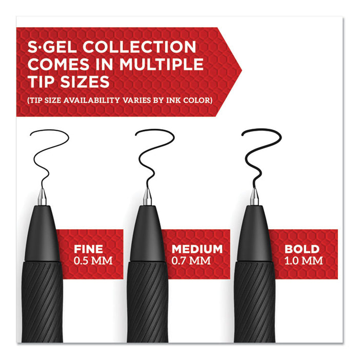 S-Gel High-Performance Gel Pen, Retractable, Fine 0.5 mm, Black Ink, Black Barrel, Dozen
