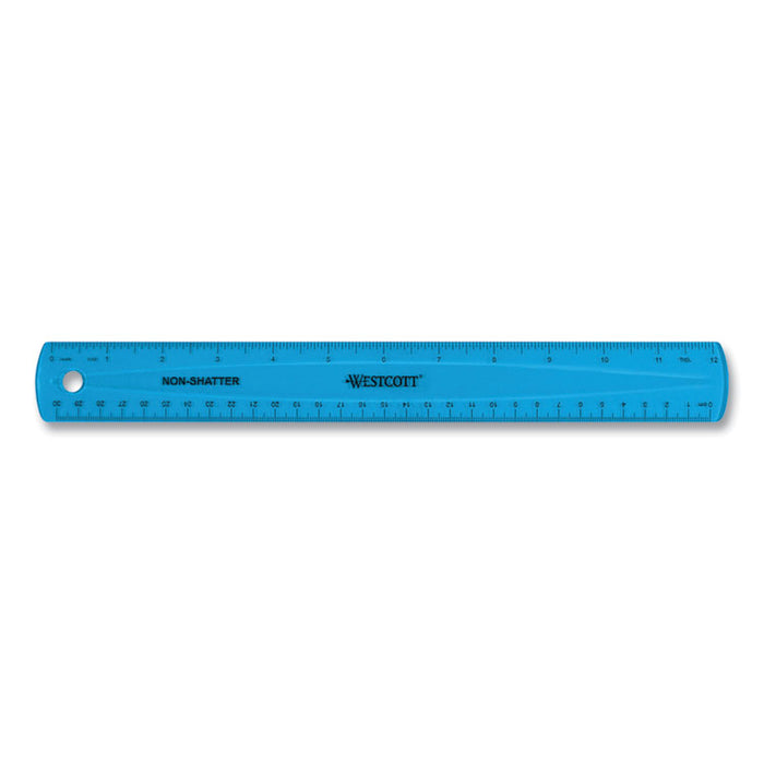 Non-Shatter Flexible Ruler, Standard/Metric, 12" (30 cm) Long, Plastic, Assorted Translucent Colors, 12/Box