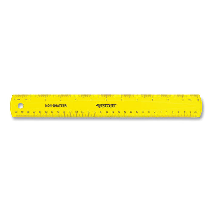 Non-Shatter Flexible Ruler, Standard/Metric, 12" (30 cm) Long, Plastic, Assorted Translucent Colors, 12/Box