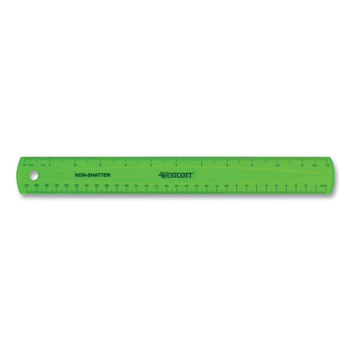 Non-Shatter Flexible Ruler, Standard/Metric, 12" (30 cm) Long, Plastic, Assorted Translucent Colors, 12/Box