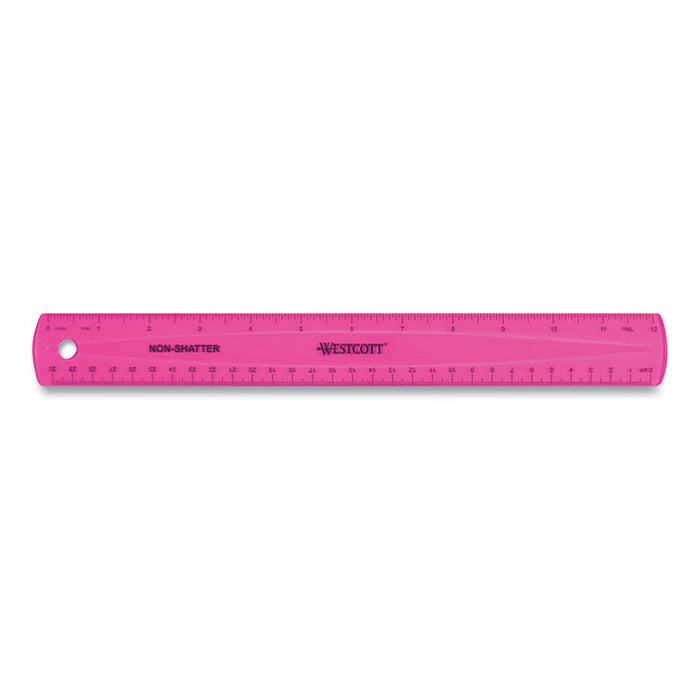 Non-Shatter Flexible Ruler, Standard/Metric, 12" (30 cm) Long, Plastic, Assorted Translucent Colors, 12/Box