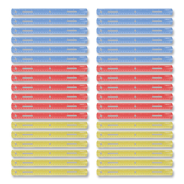 Plastic Ruler, Standard/Metric, 12" (30 cm) Long, Assorted Translucent Colors