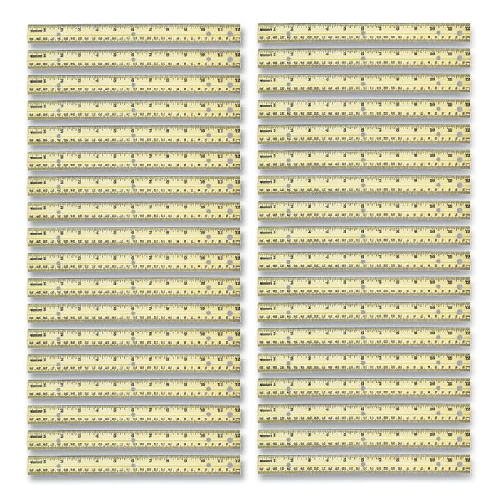 Three-Hole Punched Wood Ruler, Standard/Metric, 12" (30 cm) Long, Natural Wood, 36/Box