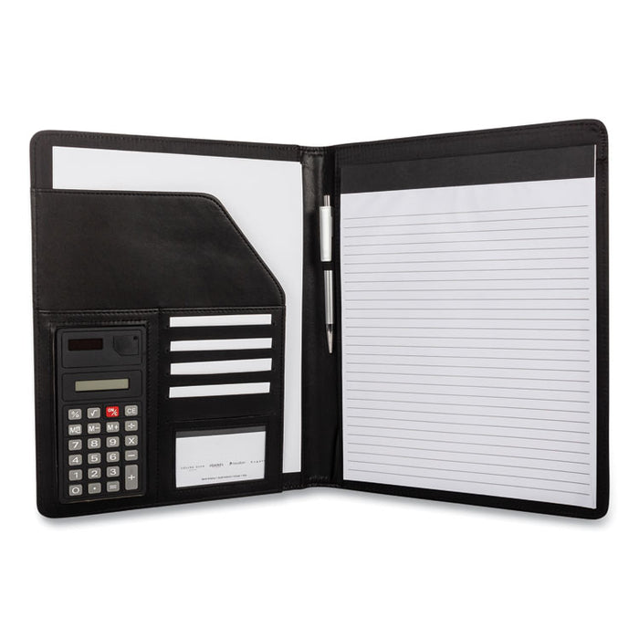 Faux-Leather Padfolio with Solar Calculator, 9 x 12 Pad, 9.75 x 12.5, Black