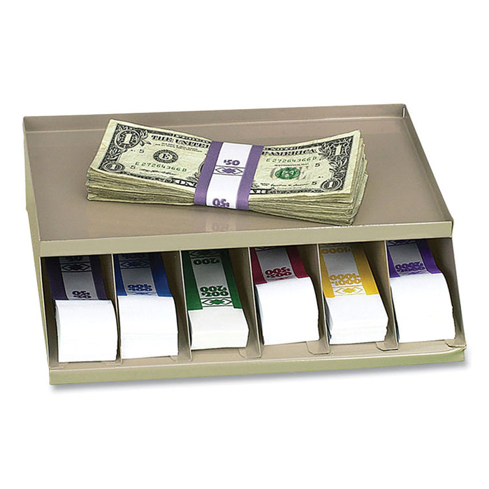 Coin Wrapper and Bill Strap Single-Tier Rack, 6 Compartments, 10" x 8.5" x 3", Pebble Beige