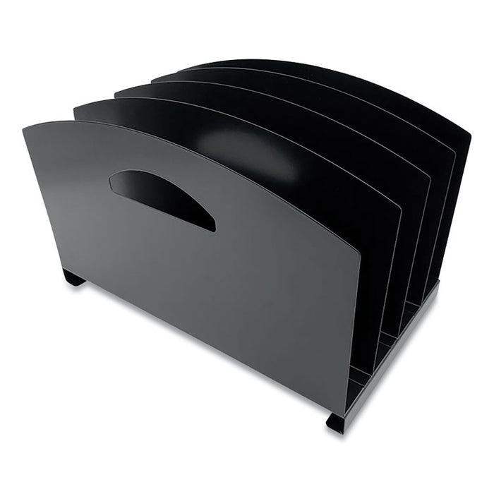 Steel Vertical File Organizer, Flat, 4 Sections, Letter Size Files, 7.25 x 12 x 7.25, Black