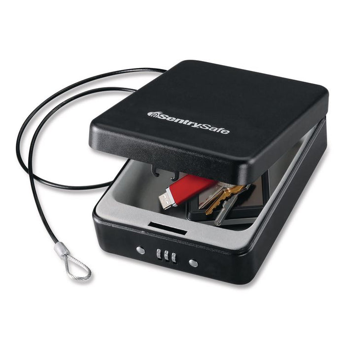 P005C Portable Combination-Lock Security Safe, 0.05 cu ft, 5.9 x 8 x 2.6,  Black