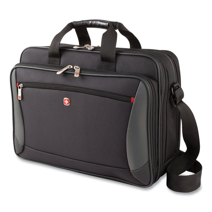 SwissGear Mainframe Laptop Briefcase, Fits Devices Up to 16", Polyester, 15.75 x 6 x 12, Black/Gray