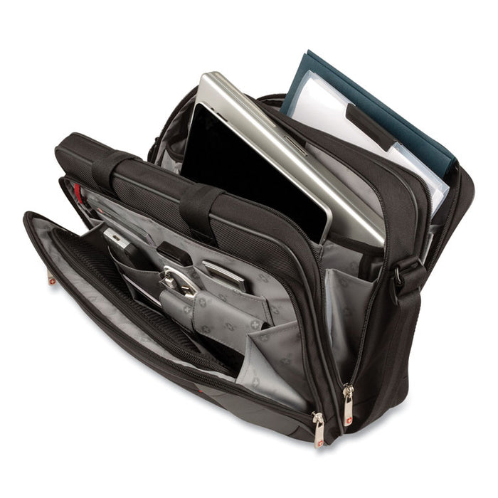 SwissGear Mainframe Laptop Briefcase, Fits Devices Up to 16", Polyester, 15.75 x 6 x 12, Black/Gray