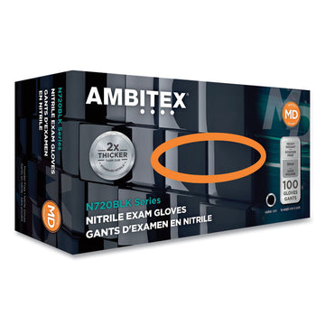 N720 Series Powder-Free Nitrile Gloves, XX-Large, 6 mil Thick, 12" Long, Black, 100/Box, 10 Boxes/Carton