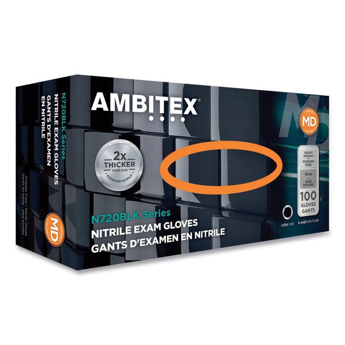 N720 Series Powder-Free Nitrile Gloves, XX-Large, 6 mil Thick, 12" Long, Black, 100/Box, 10 Boxes/Carton