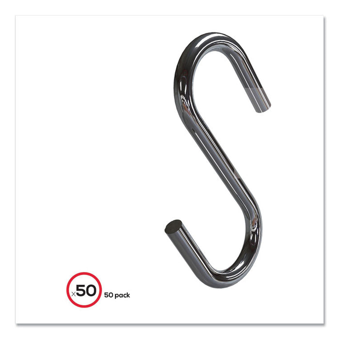 S Hooks, Metal, Silver, 50/Pack