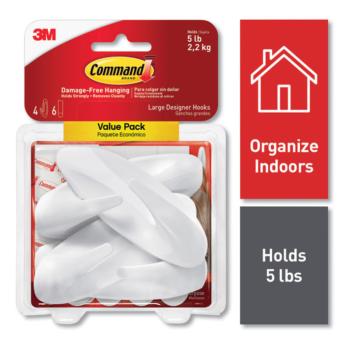 Large Utility Hooks, Plastic, White, Supports 5 lb, 4/Pack