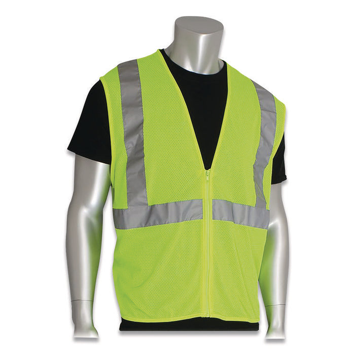 Zipper Safety Vest, Polyester Mesh, Large, Hi-Viz Lime Yellow