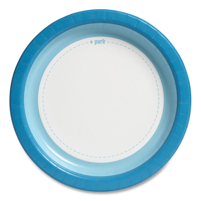 Heavy-Weight Paper Plates, 10" dia, White/Blue, 125/Pack
