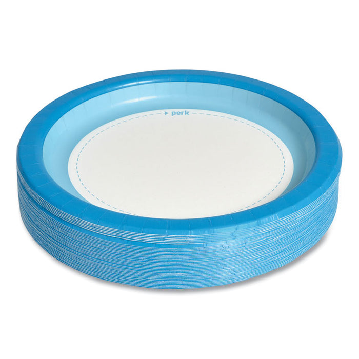 Heavy-Weight Paper Plates, 10" dia, White/Blue, 125/Pack
