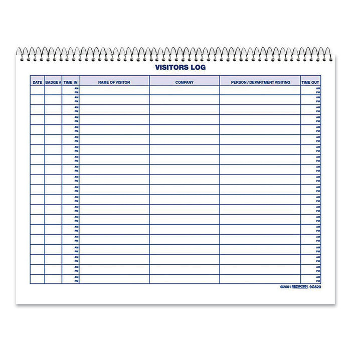 Visitors Log Book, Blue/White/Red Cover, 11 x 8.5 Sheets, 50 Sheets/Book