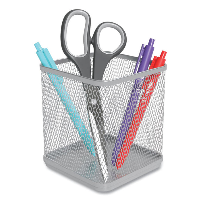Wire Mesh Pencil Holder, 3.46 x 3.46 x 4.33, Silver