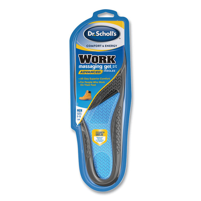 Comfort and Energy Work Massaging Gel Insoles, Men, Men's Sizes 8 to 14, Black/Blue, Pair