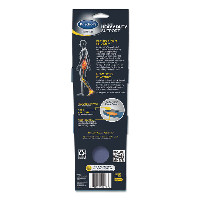 Pain Relief Orthotic Heavy Duty Support Insoles, Men, Men's Sizes 8 to 14, Gray/Blue/Orange/Yellow, Pair