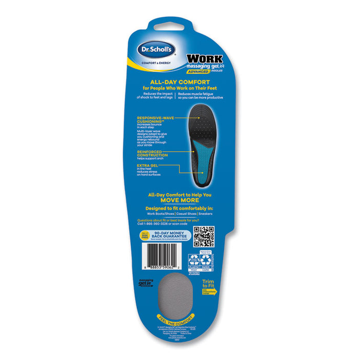 Comfort and Energy Work Massaging Gel Insoles, Men, Men's Sizes 8 to 14, Black/Blue, Pair