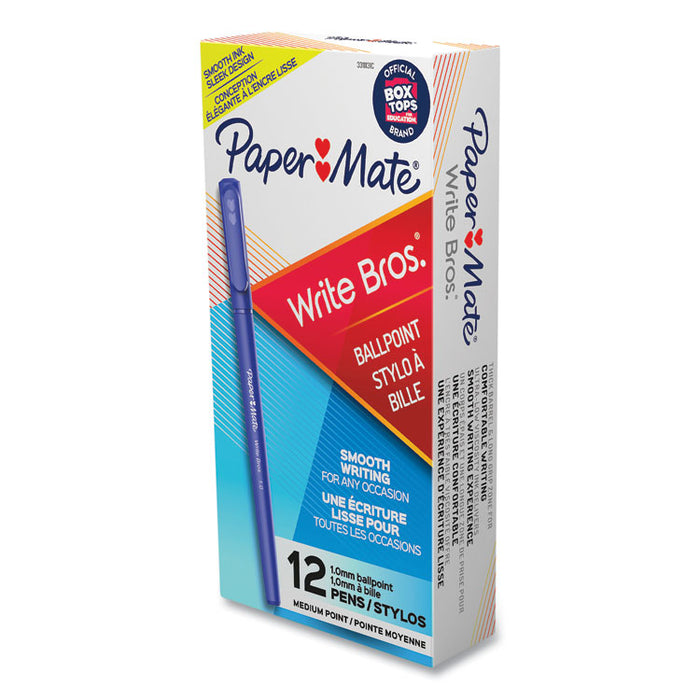 Write Bros. Ballpoint Pen, Stick, Medium 1 mm, Blue Ink, Blue Barrel, Dozen