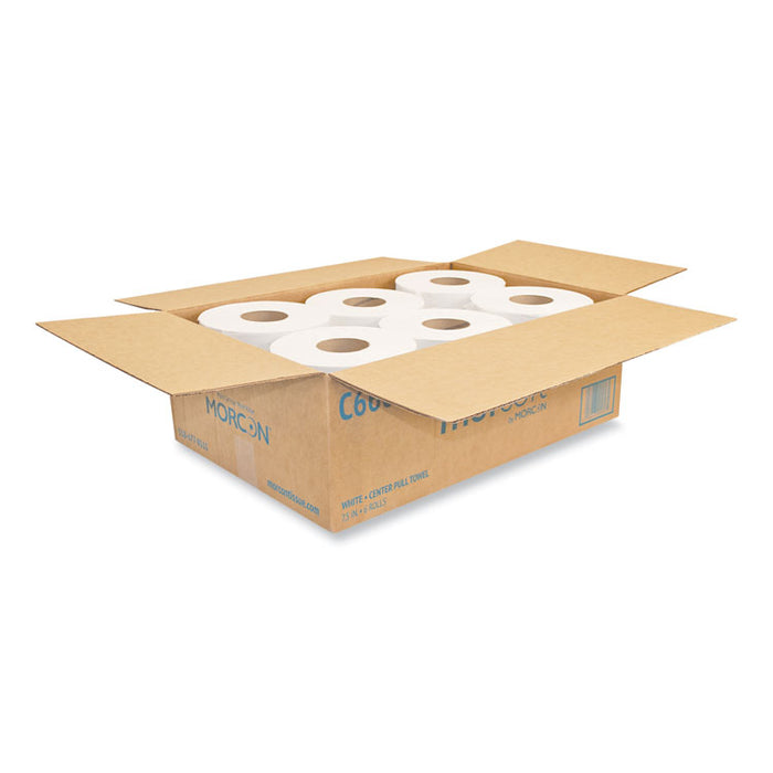 Morsoft Center-Pull Roll Towels, 2-Ply, 6.9" dia, White, 600 Sheets/Roll, 6 Rolls/Carton