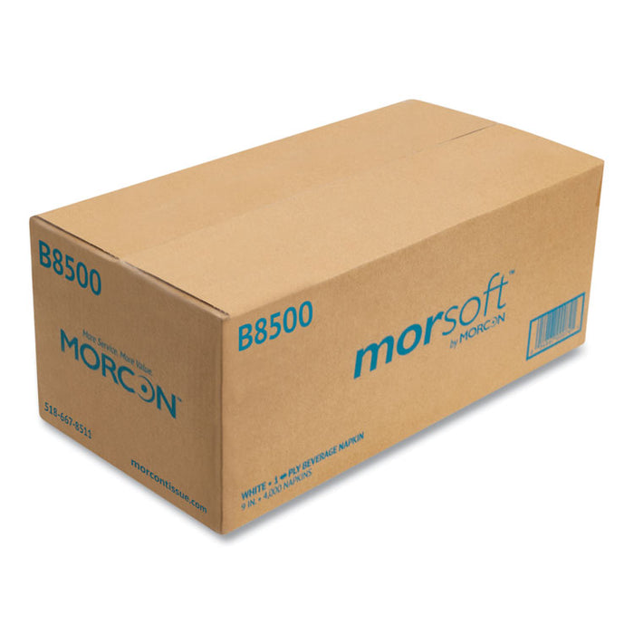 Morsoft Beverage Napkins, 1-Ply, 9 x 9, White, 500/Pack, 8 Packs/Carton