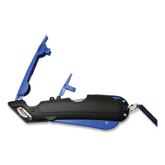 Easycut Cutter Knife w/Self-Retracting Safety-Tipped Blade, 6" Plastic Handle, Black/Blue