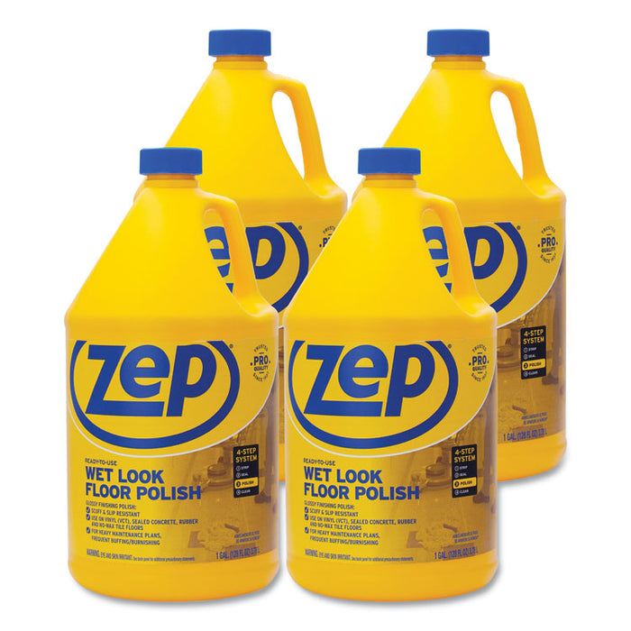 Wet Look Floor Polish, 1 gal Bottle, 4/Carton