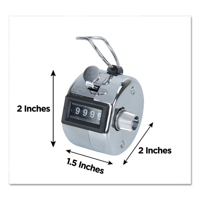 Crowd Control Hand Tally Counter, Registers 0-9999, Chrome
