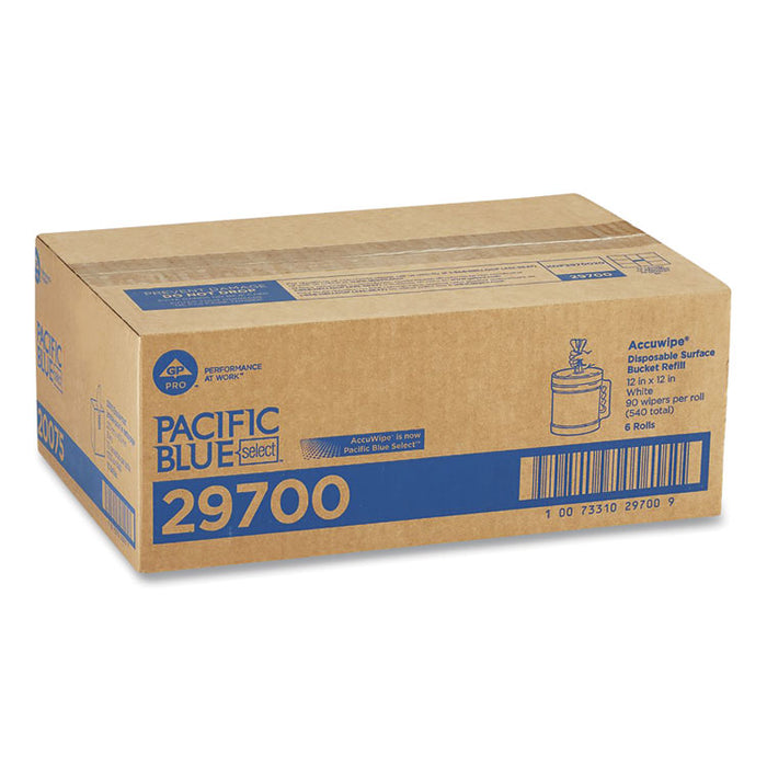 Pacific Blue Select Disposable Surface System Centerpull Wipe Refill, 12 x 12, White, 90/Roll, 6 Rolls/Carton