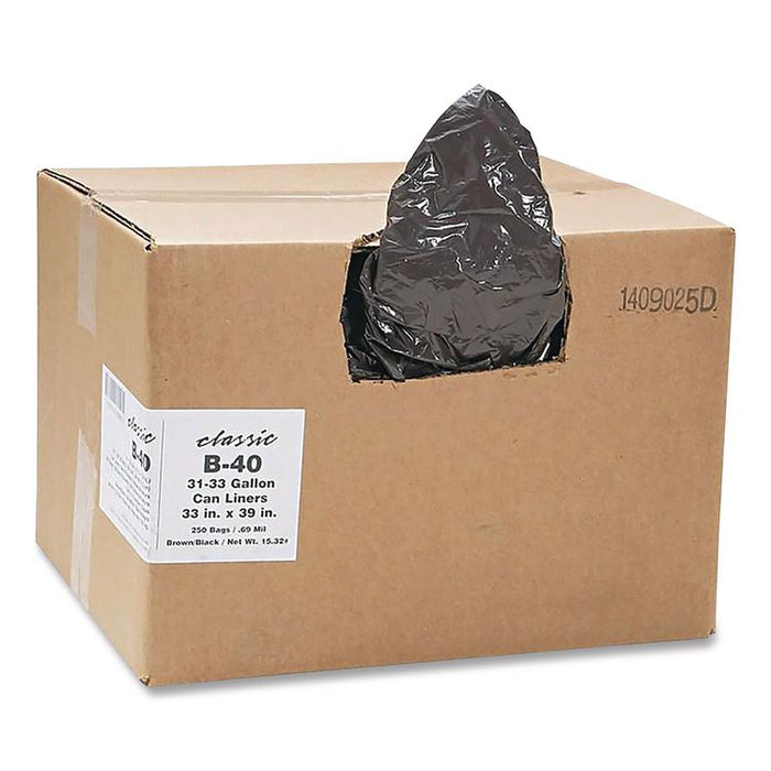Linear Low-Density Can Liners, 33 gal, 0.63 mil, 33 x 39, Black, 25 Bags/Roll, 10 Rolls/Carton