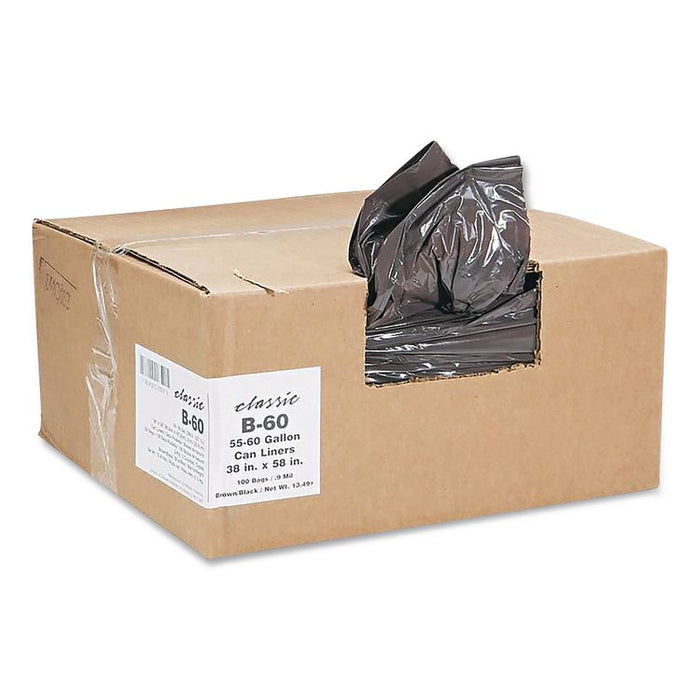 Linear Low-Density Can Liners, 60 gal, 0.9 mil, 38 x 58, Black, 10 Bags/Roll, 10 Rolls/Carton