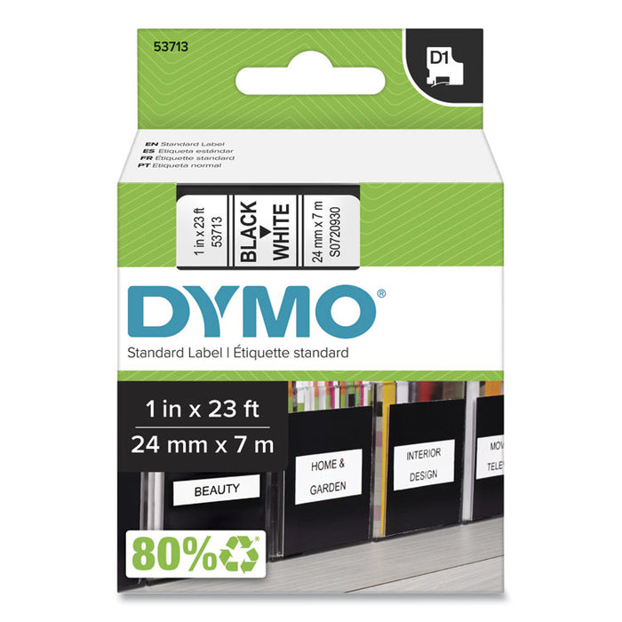 D1 High-Performance Polyester Removable Label Tape, 1" x 23 ft, Black on White