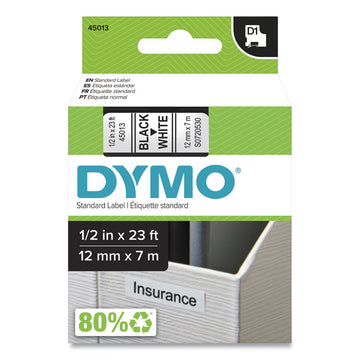 D1 High-Performance Polyester Removable Label Tape, 0.5" x 23 ft., Black on White