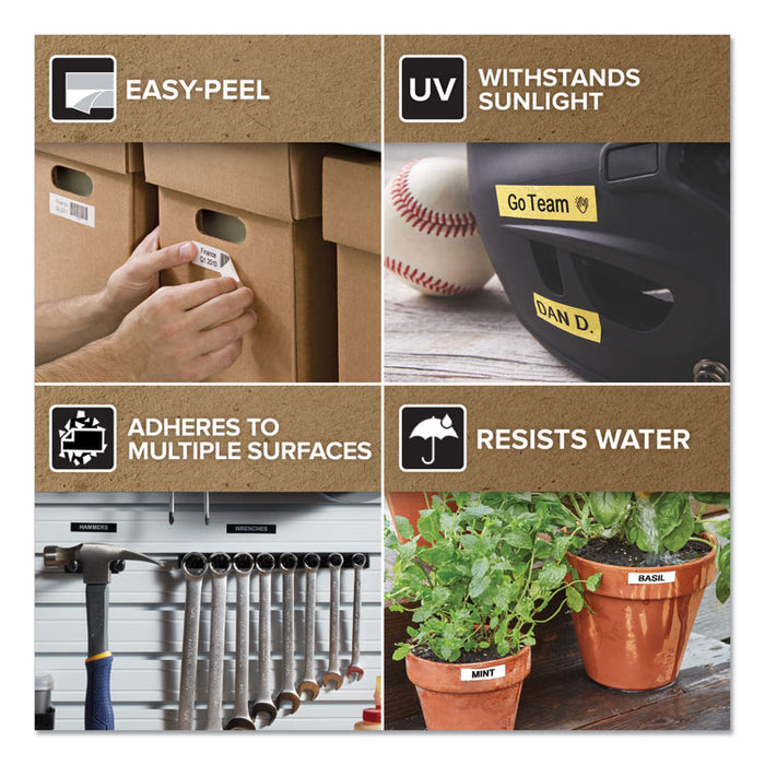 D1 Standard Labels, 0.5" x 23 ft, Black Print on White Tape, 6/Pack