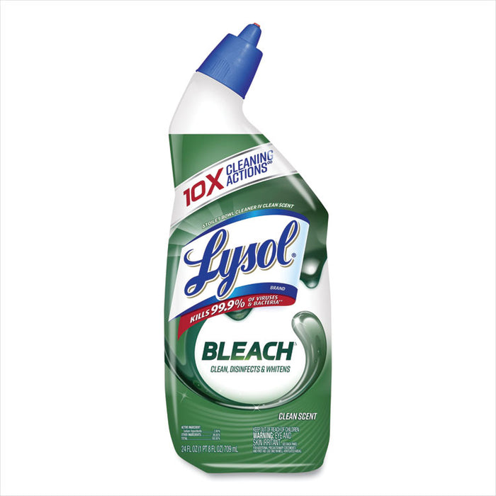 Disinfectant Toilet Bowl Cleaner with Bleach, Clean Scent, 24 oz Angle-Neck Bottle, 2/Pack