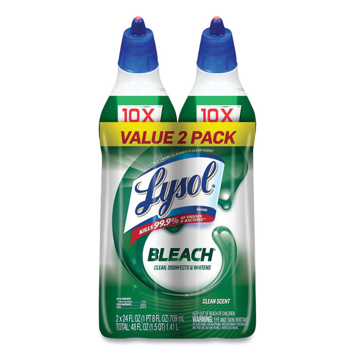 Disinfectant Toilet Bowl Cleaner with Bleach, Clean Scent, 24 oz Angle-Neck Bottle, 2/Pack