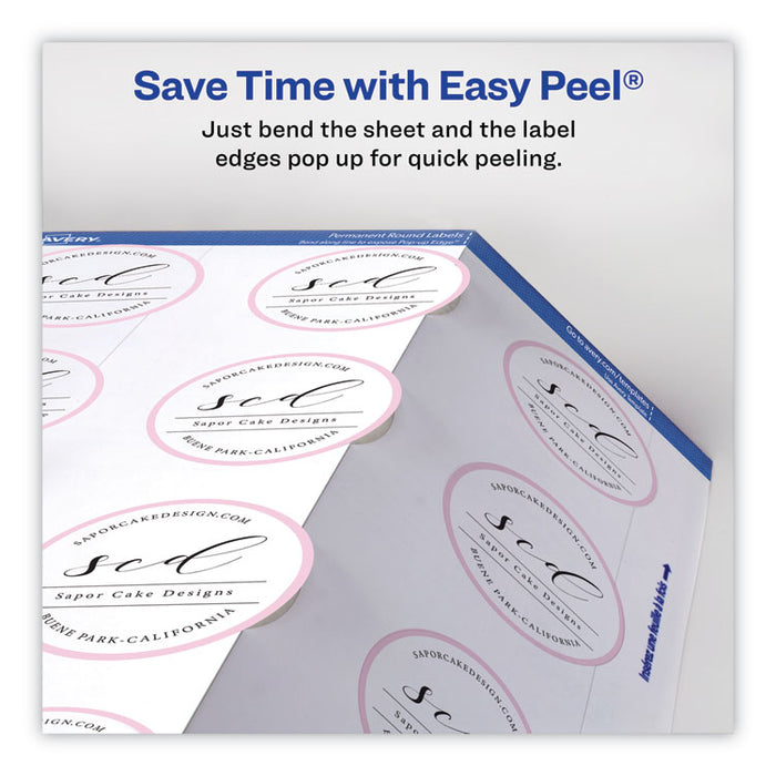 Round Print-to-the Edge Labels with Sure Feed and Easy Peel, 2" dia, Glossy White, 120/PK