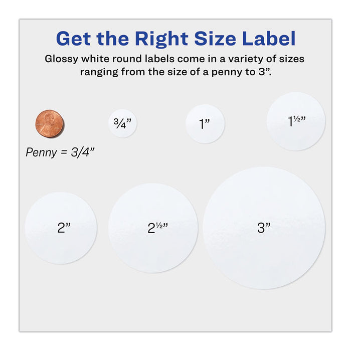 Round Print-to-the Edge Labels with SureFeed, 2.5" dia, Glossy White, 90/PK