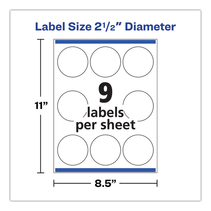 Round Print-to-the Edge Labels with SureFeed, 2.5" dia, Glossy White, 90/PK