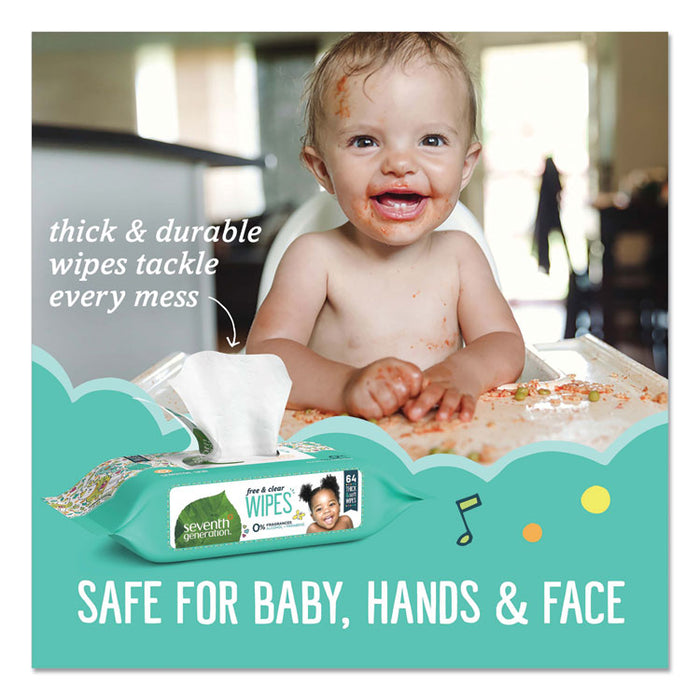 Free and Clear Baby Wipes, Refill, 7 x 7, Unscented, White, 256/Pack